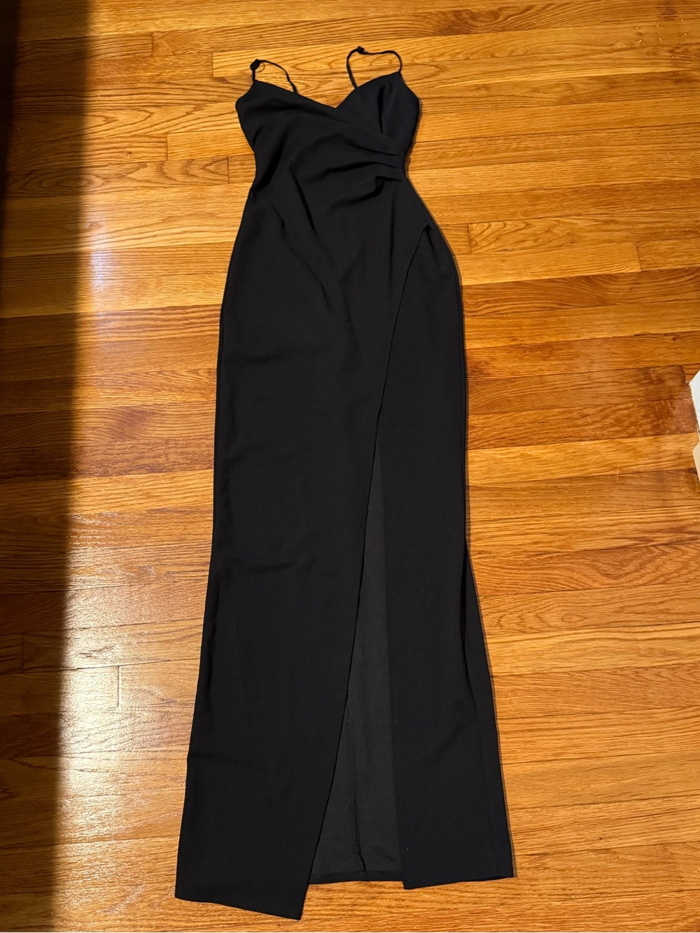 Emerald Sundae Black Spaghetti-Strap Maxi Dress with Front Slit